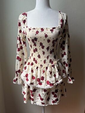 Thirty Thirty Rose Floral Smocked Mini Dress Square Neck Size Small